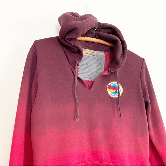 Aviator Nation Red Ombré Dip Dye Hoodie Split Neck Pullover Sweatshirt Sz Small - Picture 2 of 8